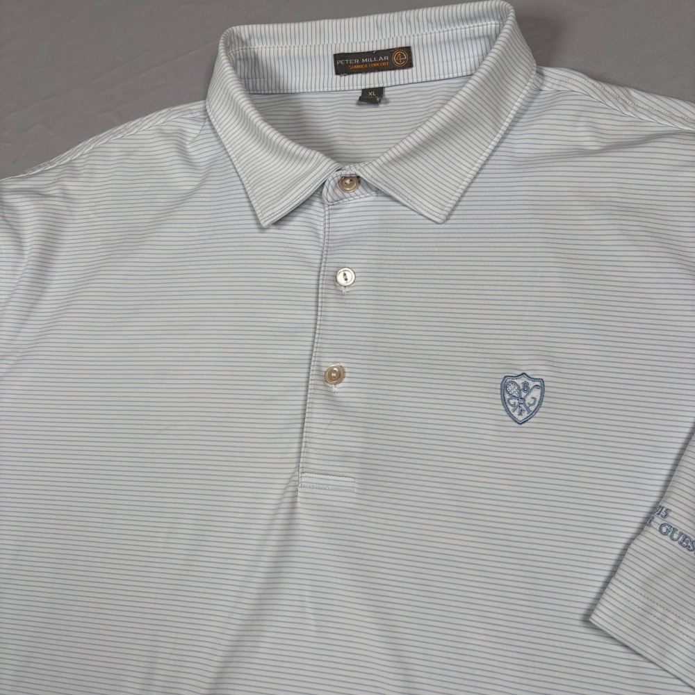 Peter Millar Polo Mens XL+ Blue White Striped Summer‎ Comfort Golf Shirt